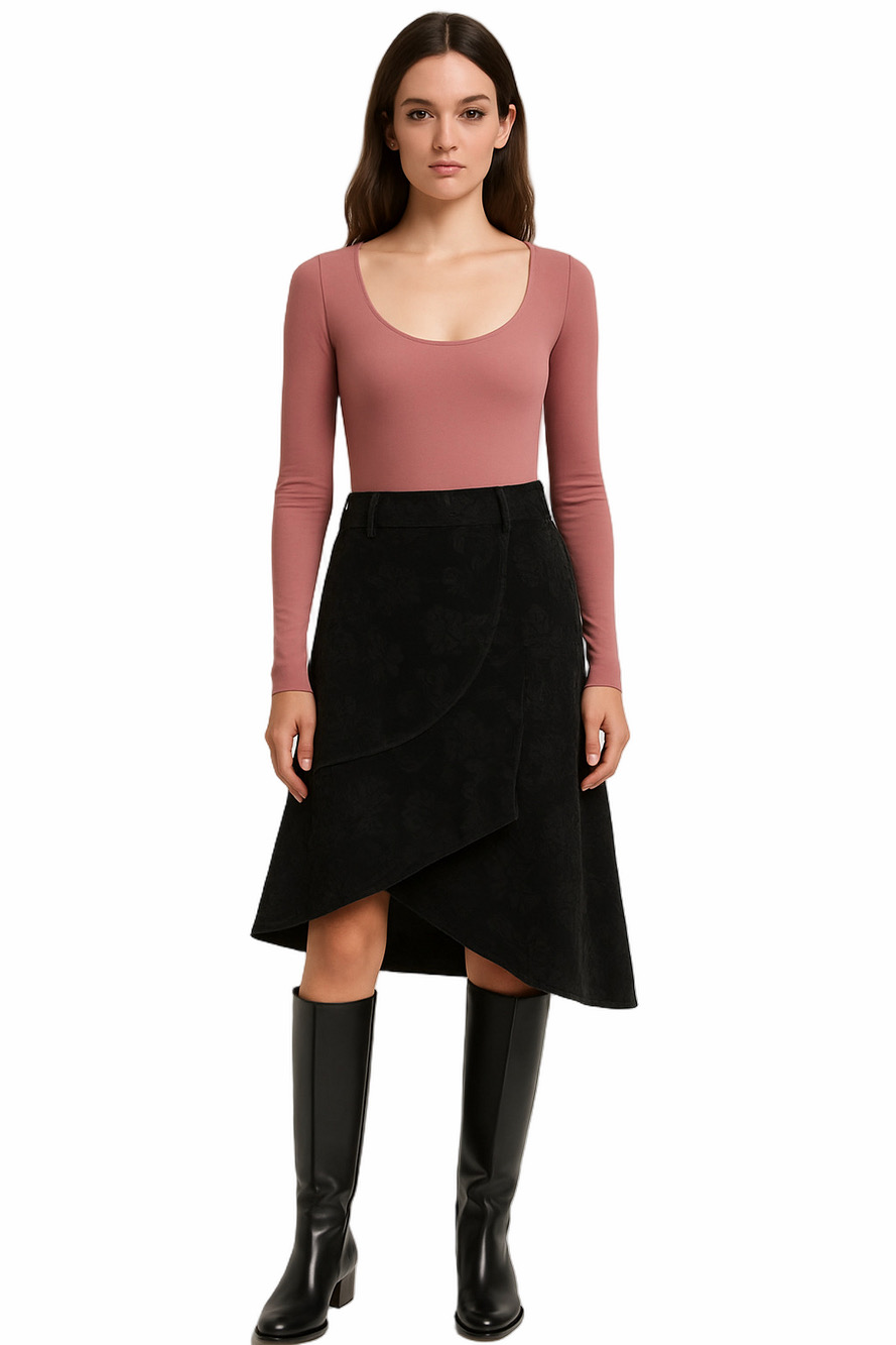 ASSISI European EU 40 Asymmetrical Black  Corduroy A-Line Cotton Lycra Skirt